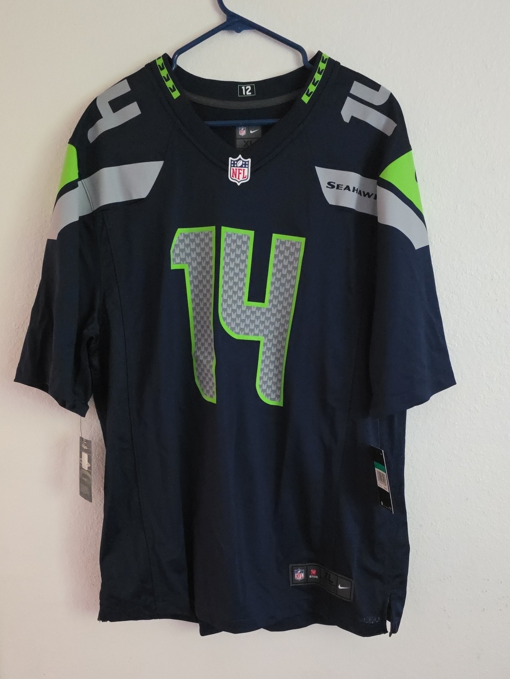 Nike Men's Navy Football Jersey with Neon Green & Gray Accents